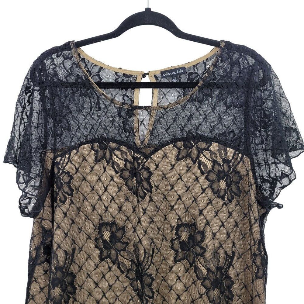 Blouse Womens Plus Sz 2X Black Lace Overlay Illusion Sweetheart Top Night Out - Picture 4 of 9